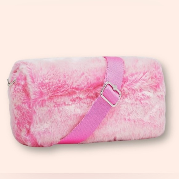 Kipling Aras Furry Shoulder Bag Crossbody Teddy Pink Metal Monkey Chain - Picture 4 of 7